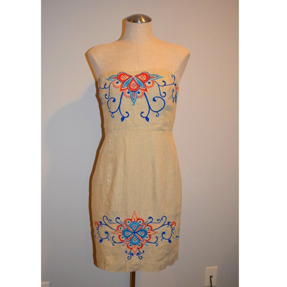 Banana Republic Strapless Linen Dress with Floral / Paisley Embroidery